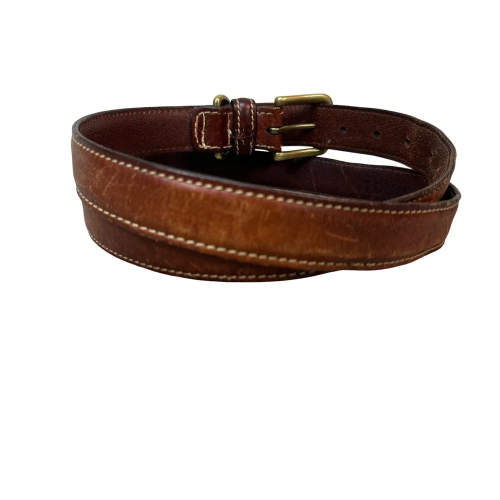 Tommy Hilfiger Mens Brown Leather Belt Brass Buckle Size 42 Made in USA 203 210